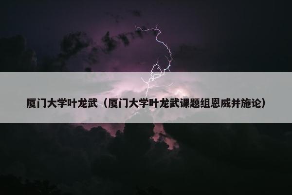 厦门大学叶龙武（厦门大学叶龙武课题组恩威并施论）